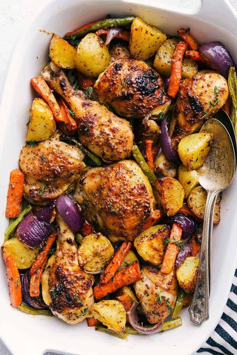 Chicken Thigh Tray Bake with Honey Mustard & Veggies
