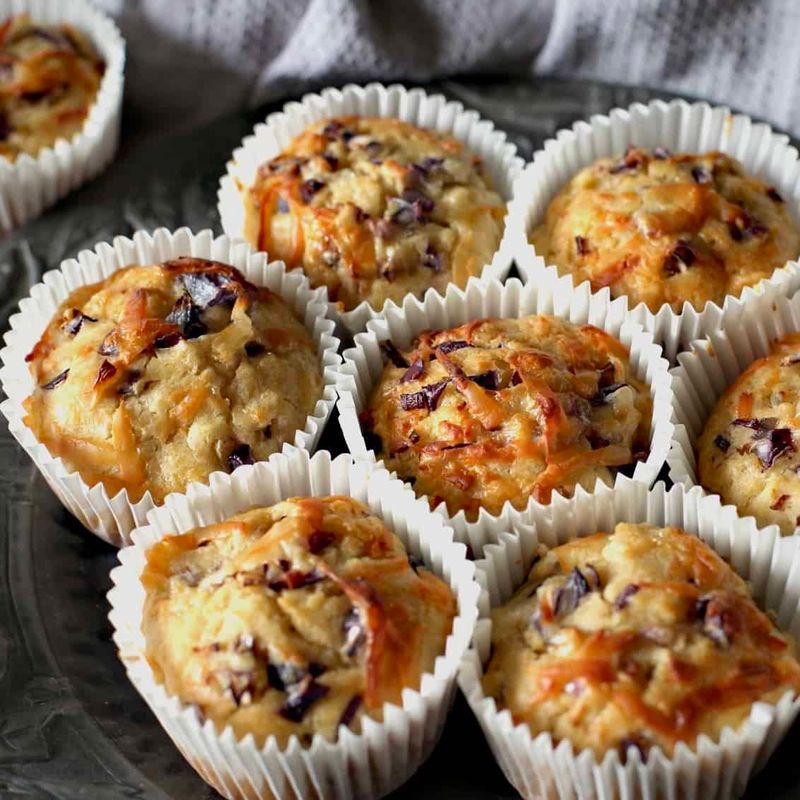 Red Onion, Cheddar, and Bacon Muffins