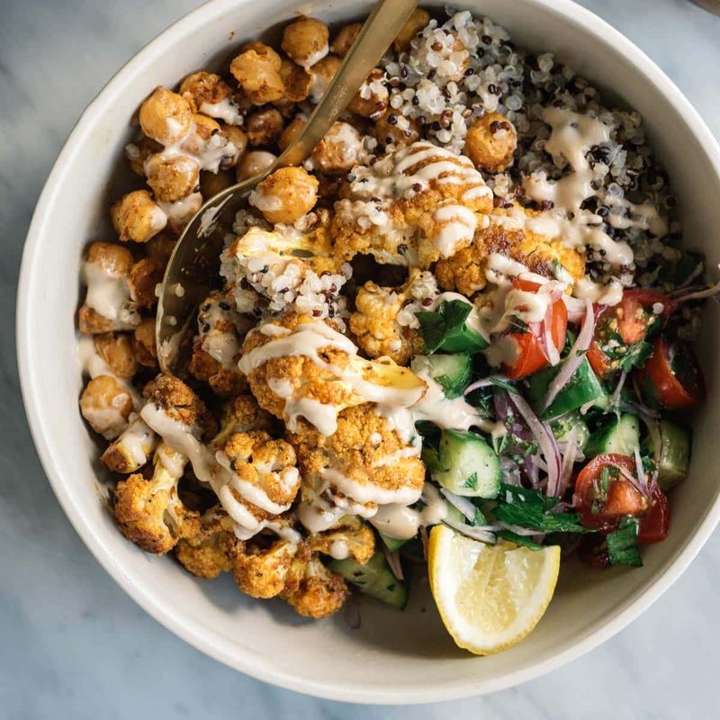 Roasted Cauliflower and Chickpea Shawarma Bowls