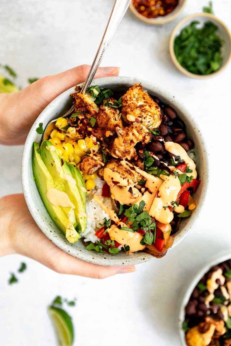 Vegan Burrito Bowls with Cauliflower Rice