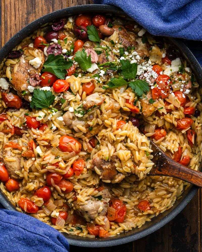 Greek Chicken and Orzo Skillet