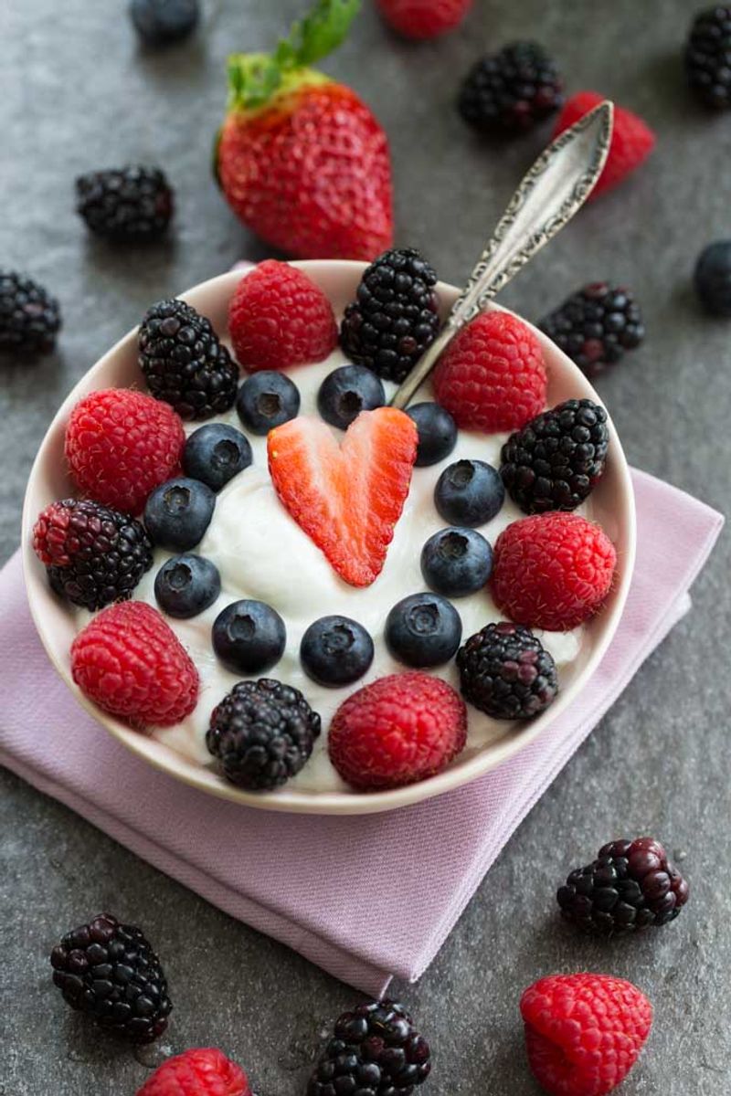 Plain Greek Yogurt with Fresh Berries and Cinnamon