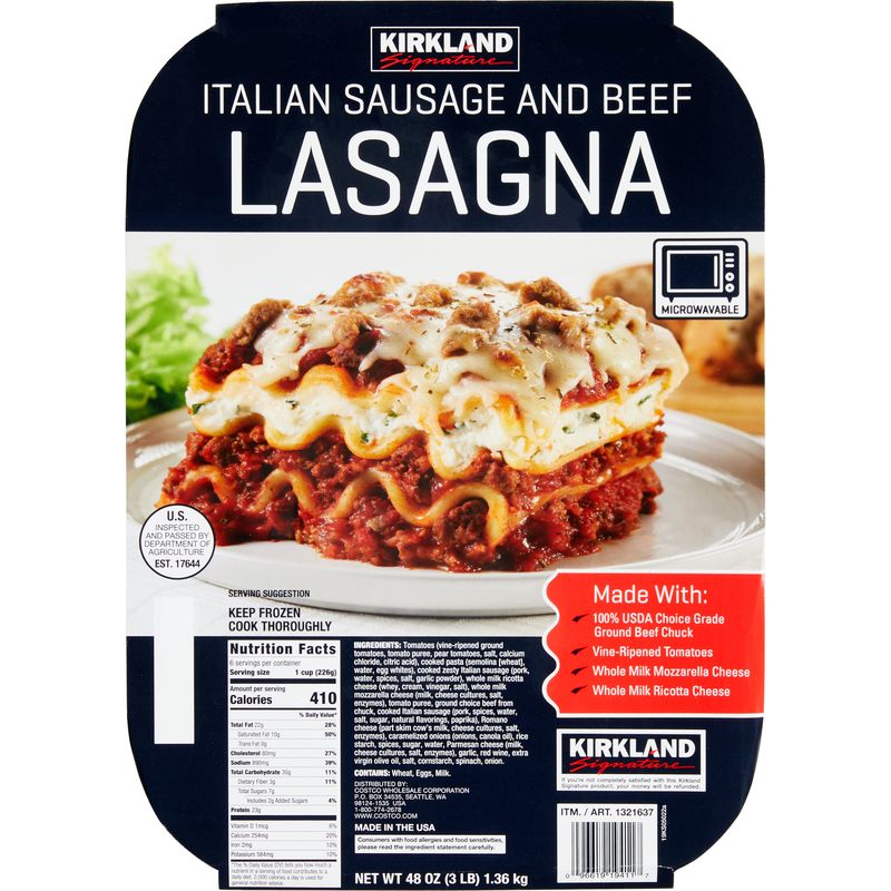 Kirkland Signature Italian Sausage and Beef Lasagna