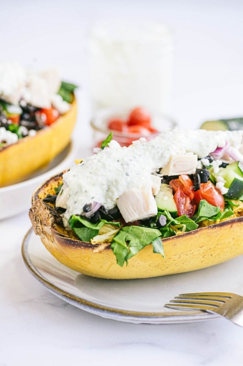 Spaghetti Squash with Tomato Basil Sauce and Goat Cheese
