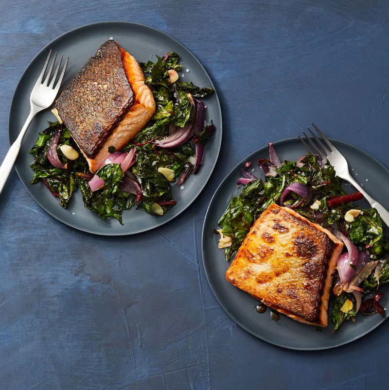 Air Fryer Salmon and Swiss Chard