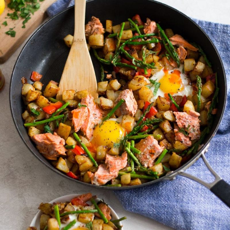 Salmon Hash with Sunny-Side Up Eggs