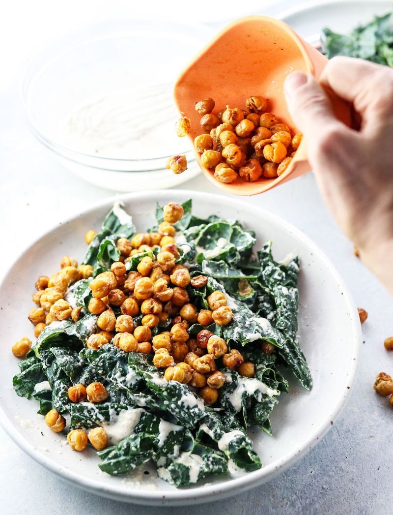 Baby Kale Caesar With Crispy Chickpeas