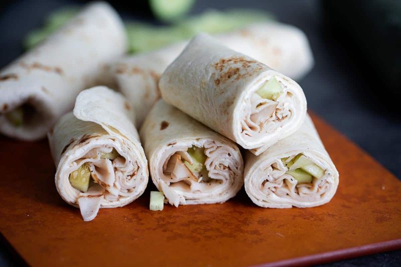Deli Meat Wraps on White Tortillas