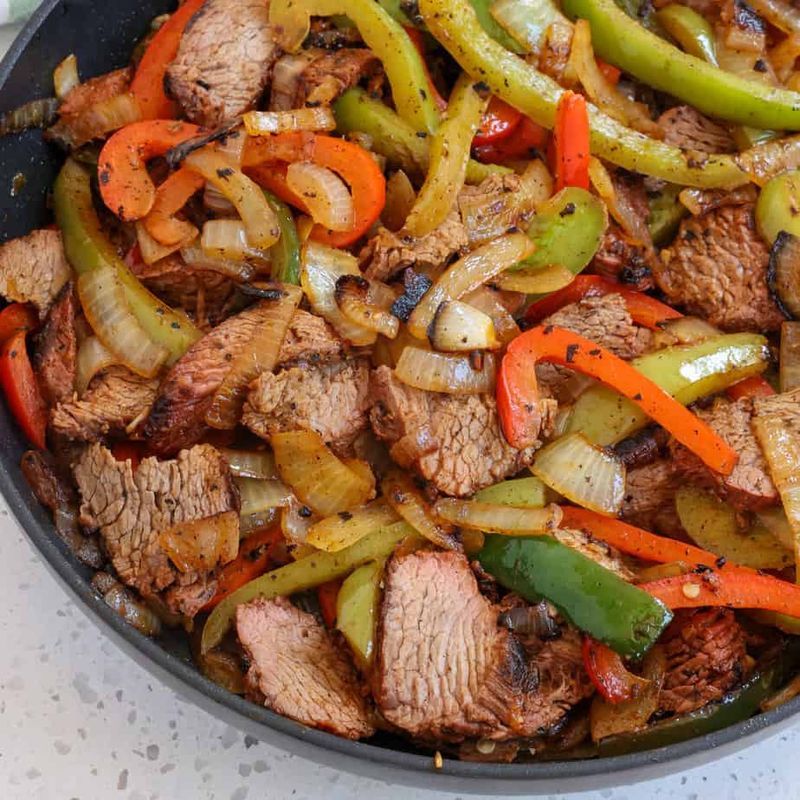 Fajitas with Overcooked Peppers and Onions
