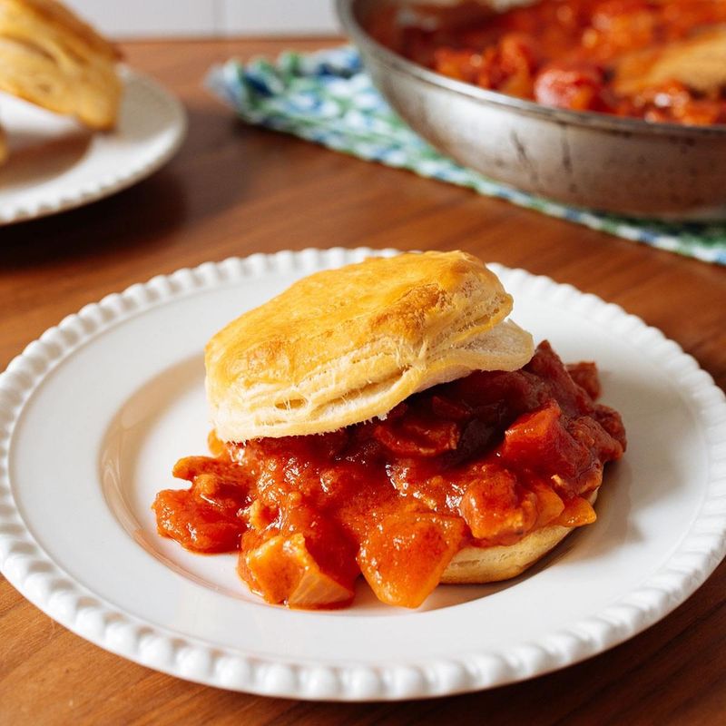Tomato Gravy over Biscuits