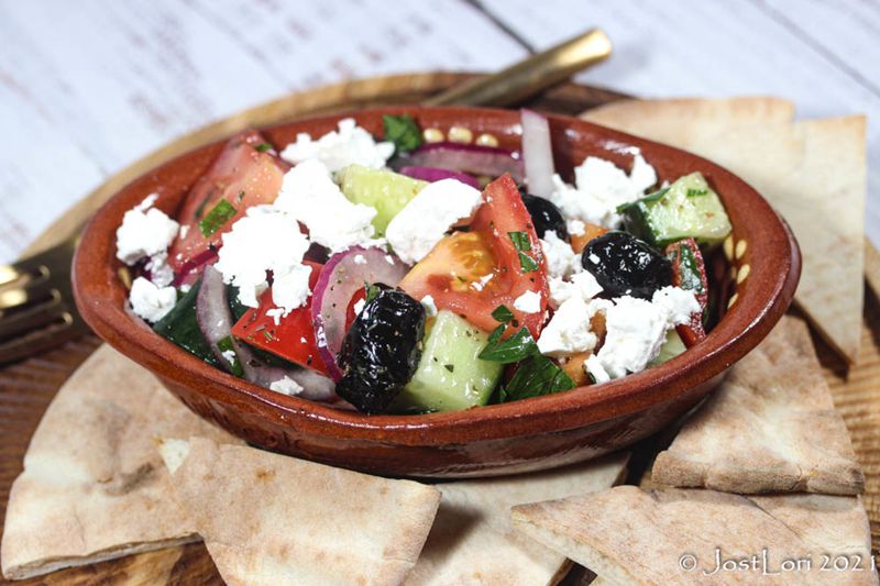 Greek Village Salad with Warm Pita