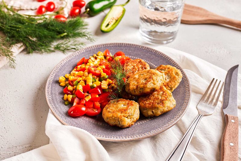 Salmon Cakes with Potato and Fire-Roasted Corn Salsa
