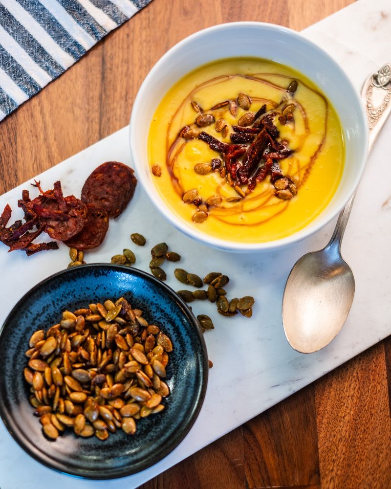 Autumn Pumpkin Soup with Spiced Pepitas