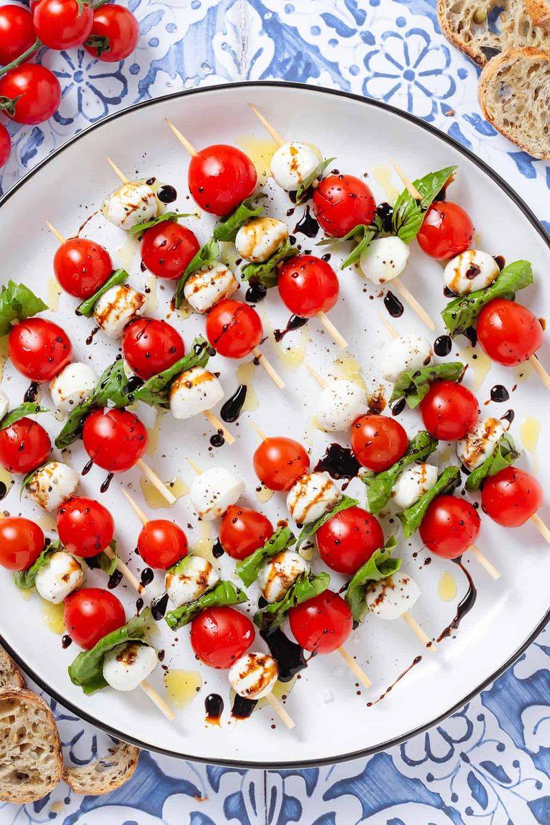 Caprese Salad Skewers with Pesto Drizzle