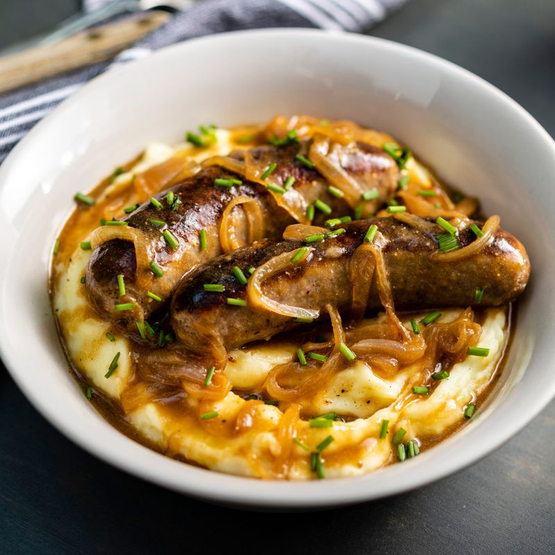 Bangers and Mash with Guinness Gravy