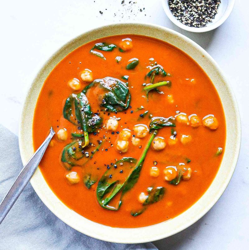 Roasted Red Pepper Soup with Chickpeas