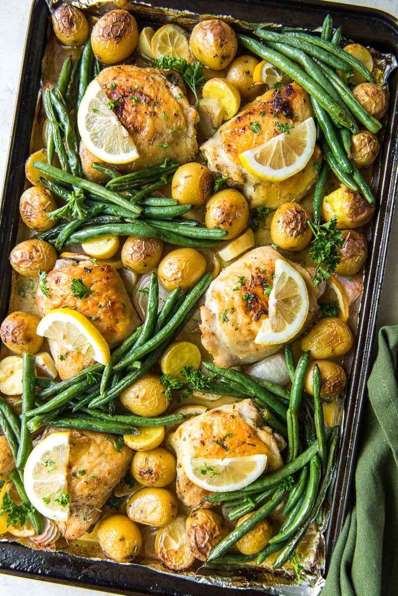 Roasted Chicken with Lemon-Garlic Green Beans