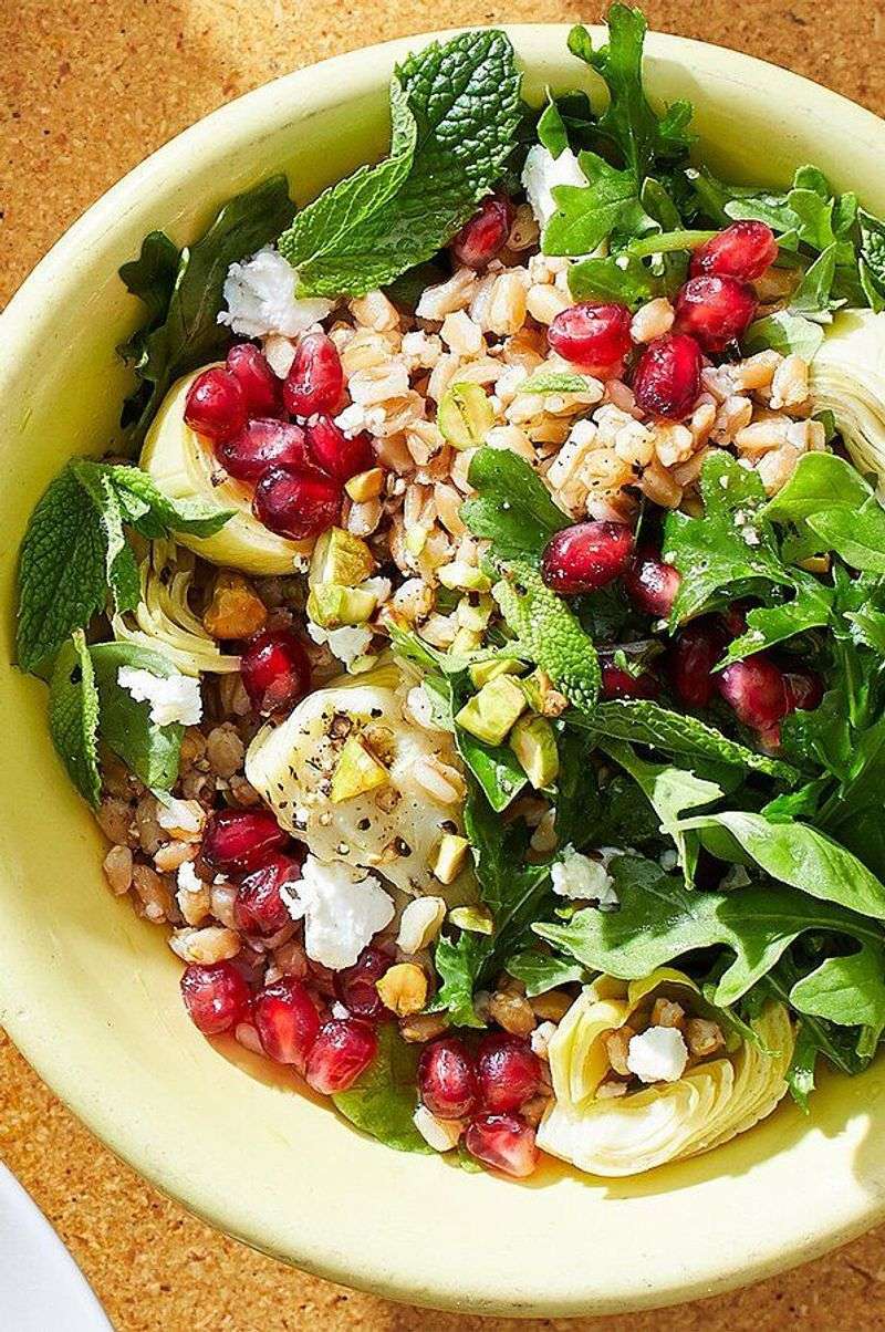 Farro Salad with Arugula, Artichokes & Pistachios