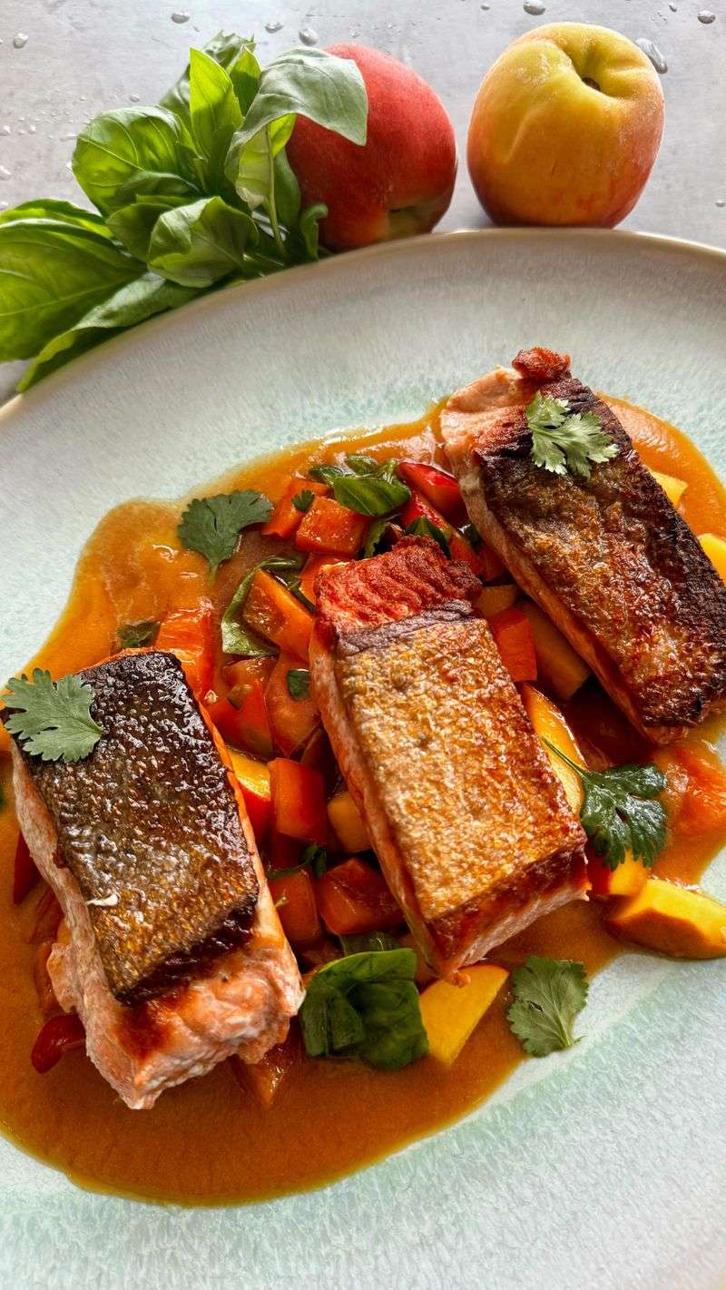 Roasted Salmon on a Bed of Apples and Potatoes