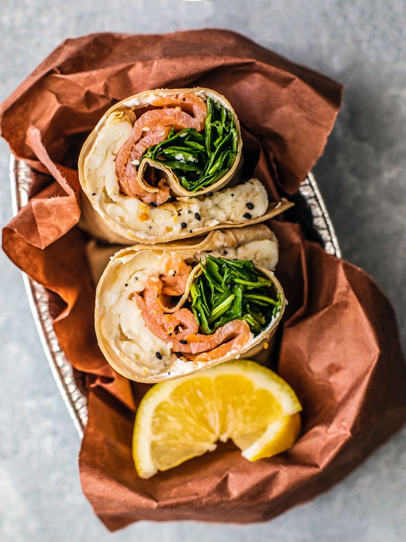 Egg White Wrap with Smoked Salmon, Spinach & Feta