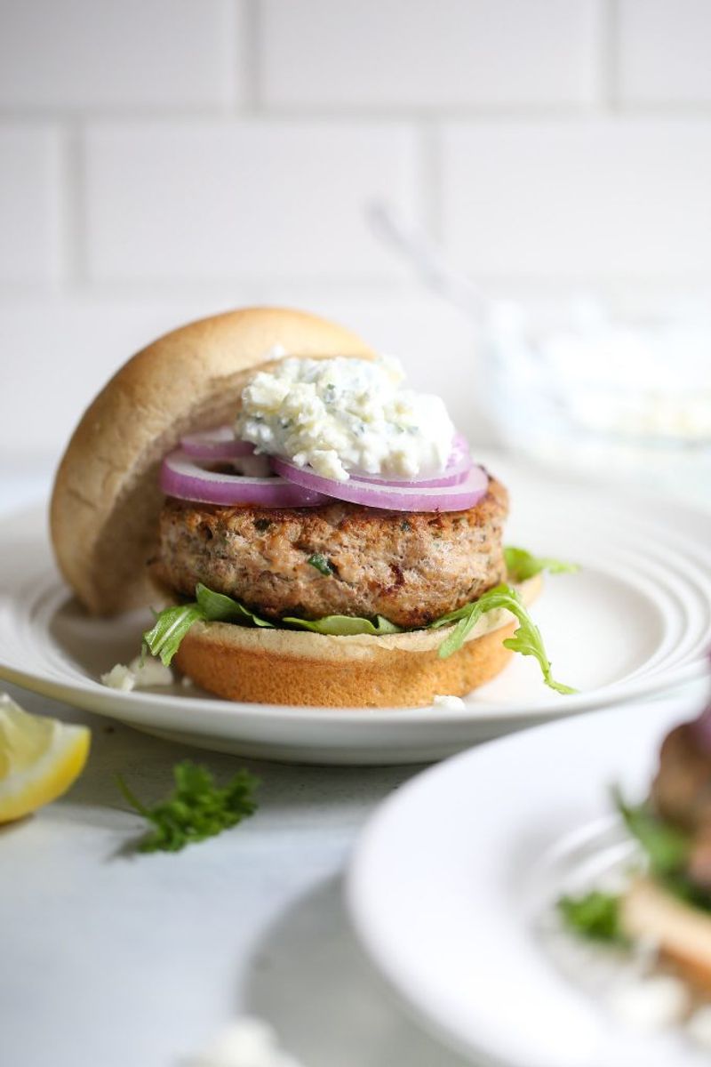 Zucchini Feta Burger With Lemon Yogurt Sauce
