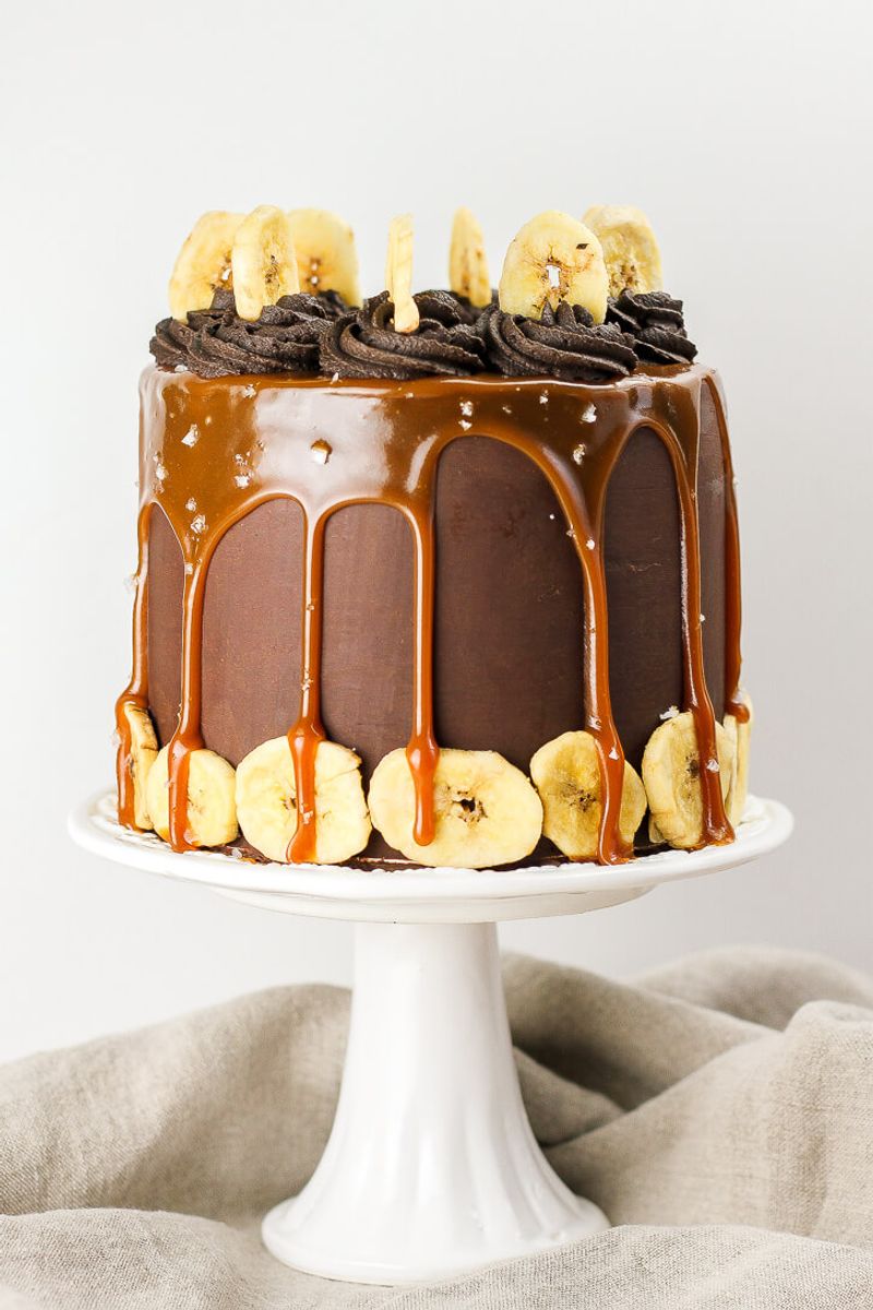 Banana Chocolate Layer Cake with Caramel Icing