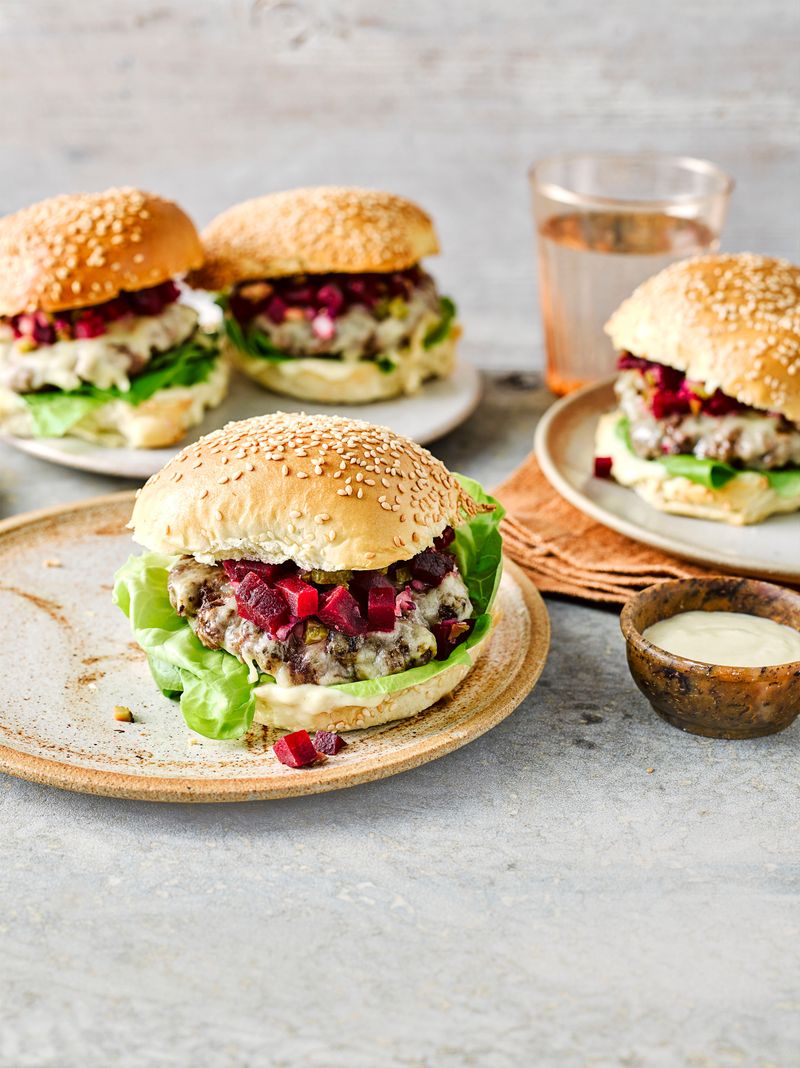 Beet And Walnut Burger With Horseradish Mayo