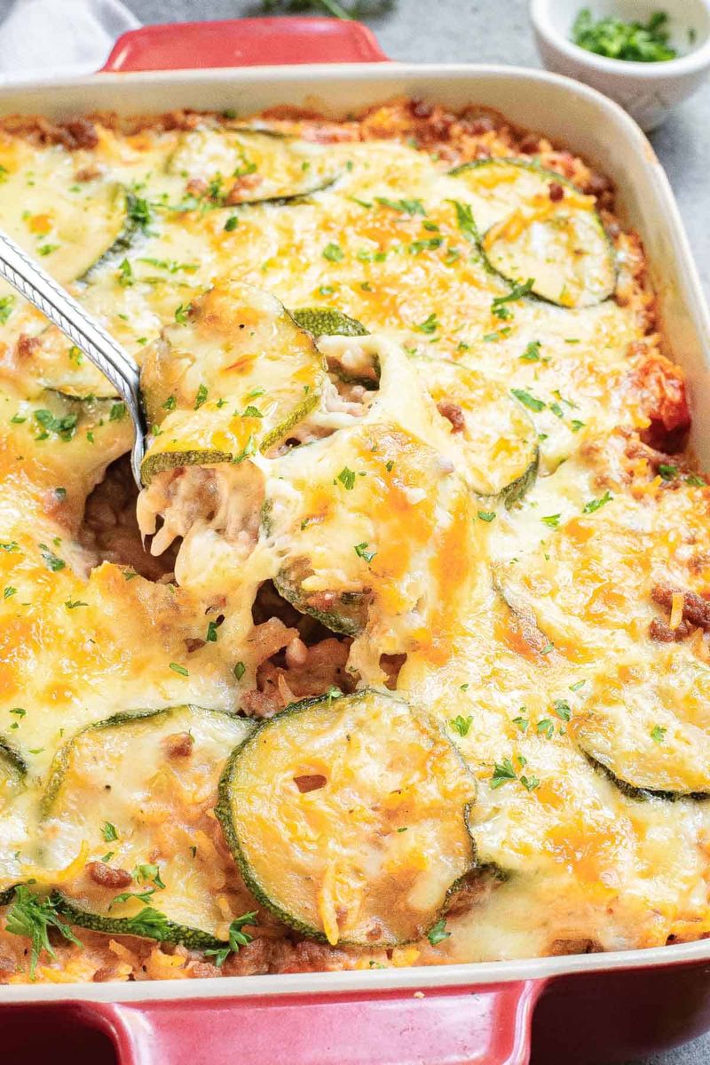 Ground Beef Zucchini and Rice Casserole