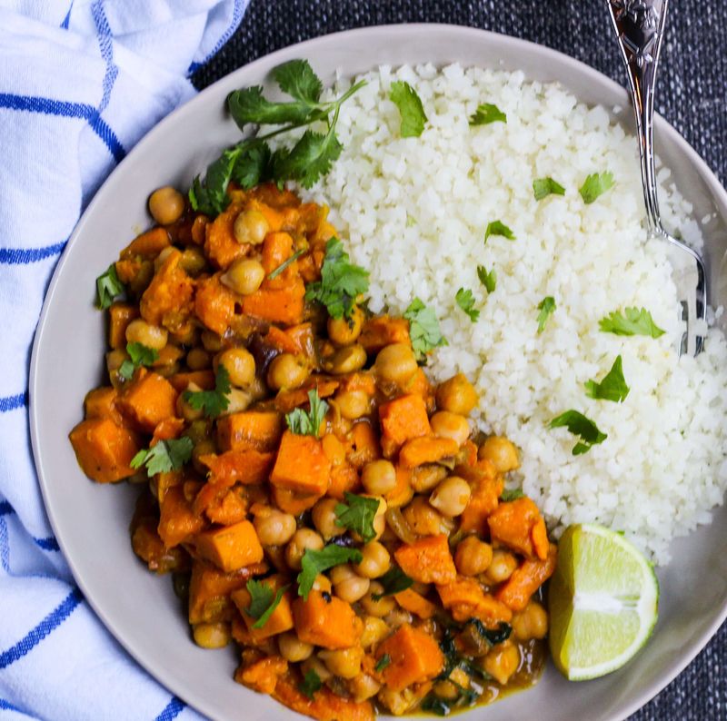 Vegetable and Chickpea Curry with Cauliflower Rice