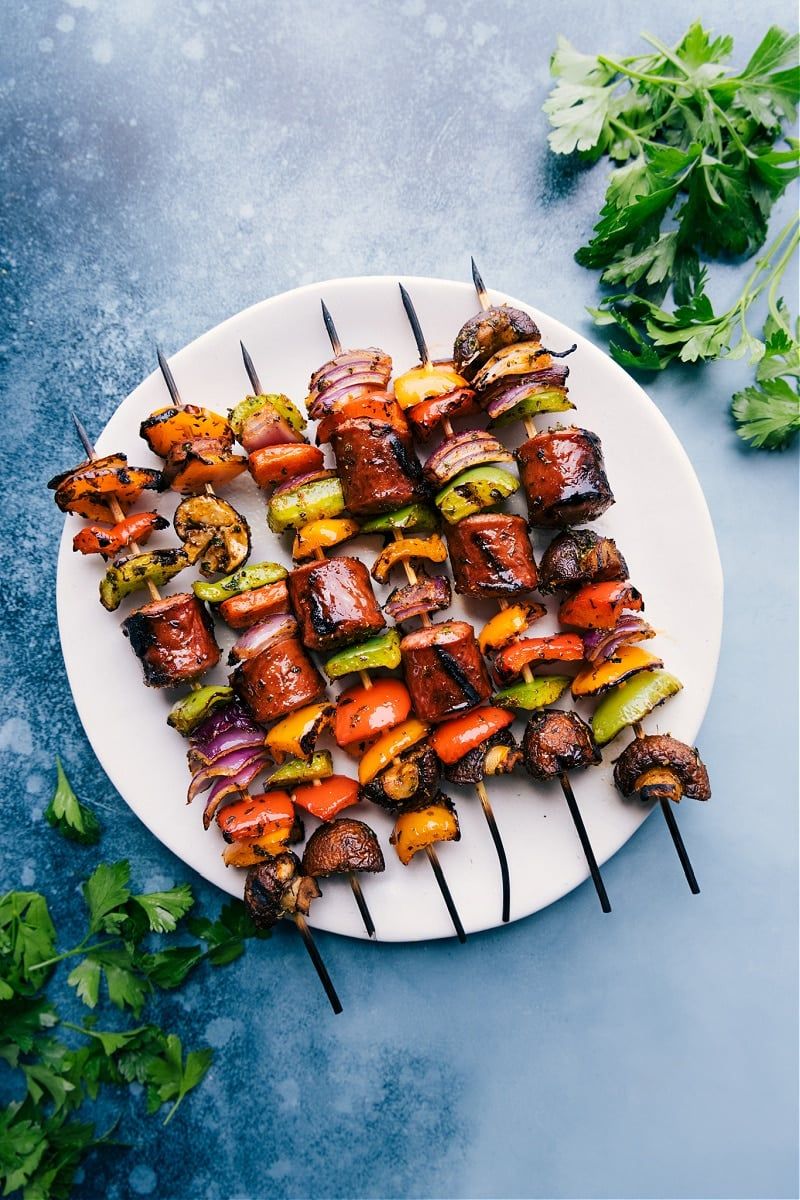 Grilled Sausage and Summer Vegetable Kebabs