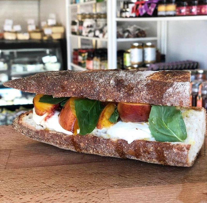 Grilled Peach & Burrata Baguette