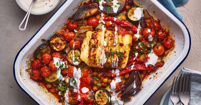 Roasted Veggies with Halloumi & Chickpeas