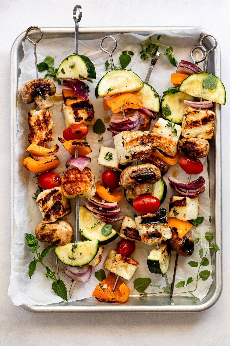Grilled Halloumi and Vegetable Kabobs