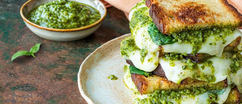 Spinach Pesto Grilled Cheese