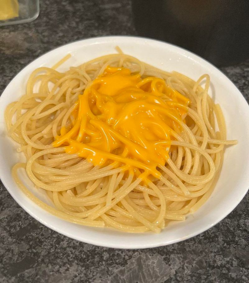 Spaghetti with American Cheese Melted In