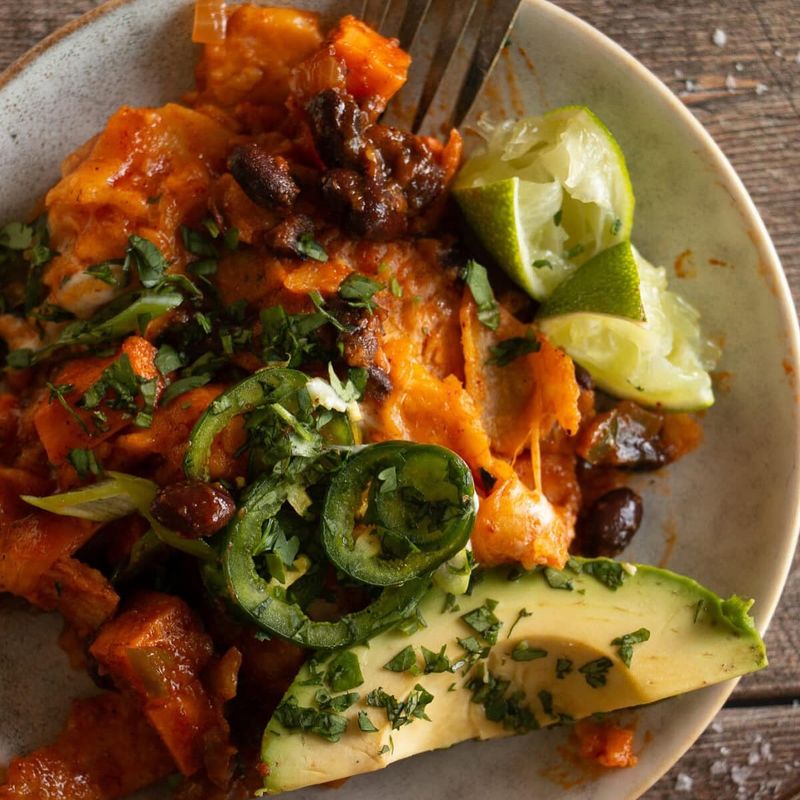 Sweet Potato and Black Bean Enchilada Bake