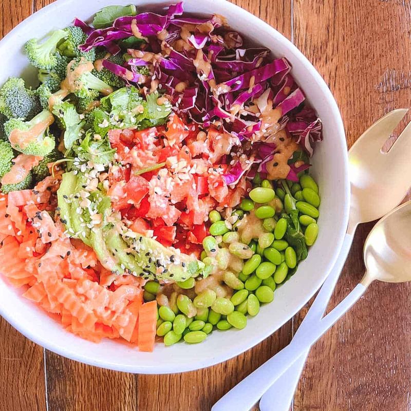Chopped Rainbow Salad Bowls with Peanut Sauce