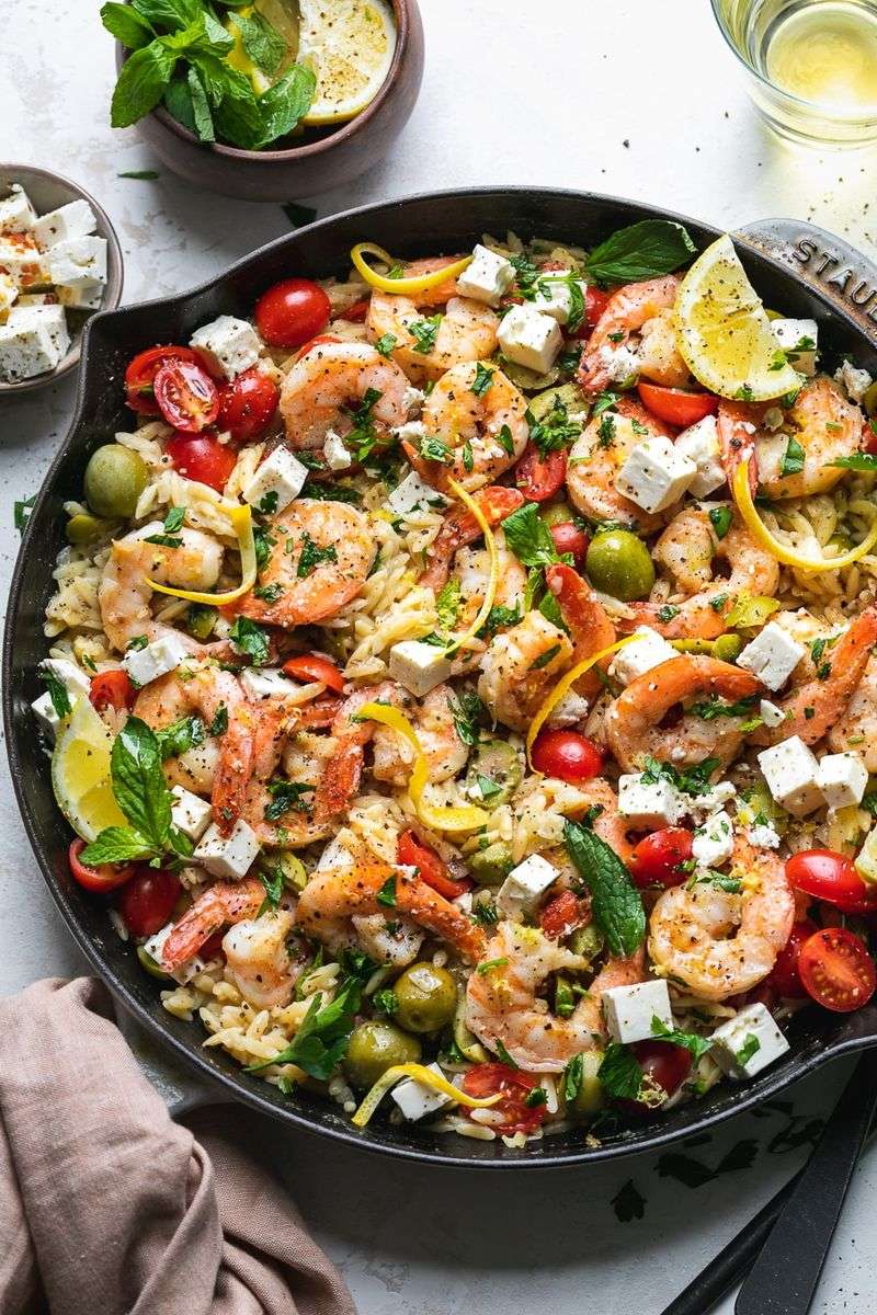 Skillet Garlic Shrimp with Basil and Olives