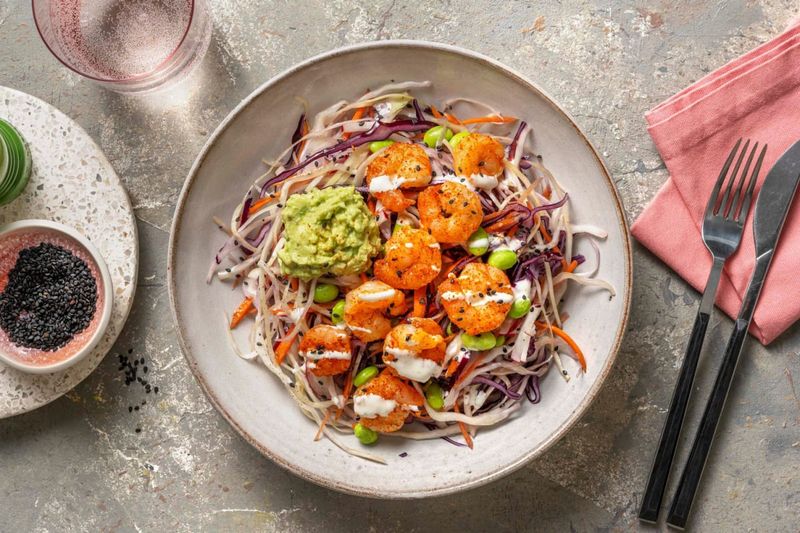 Spicy Slaw Bowls with Shrimp & Edamame