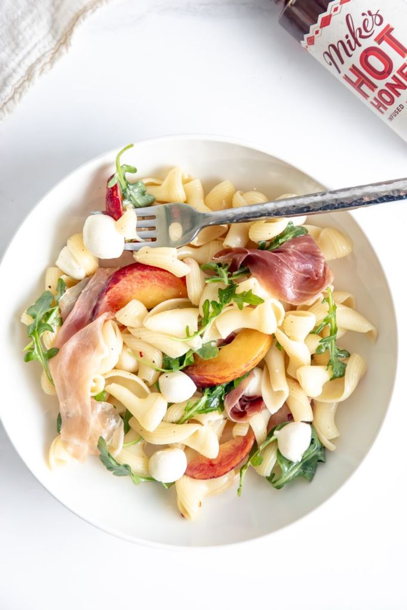 Peach, Prosciutto, and Burrata Pasta Salad