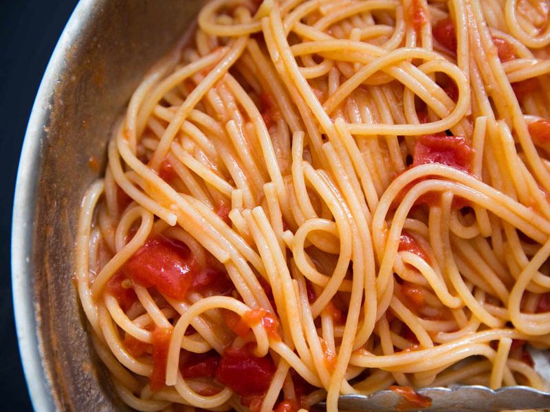 Jarred Sauce Dumped on Cold Pasta