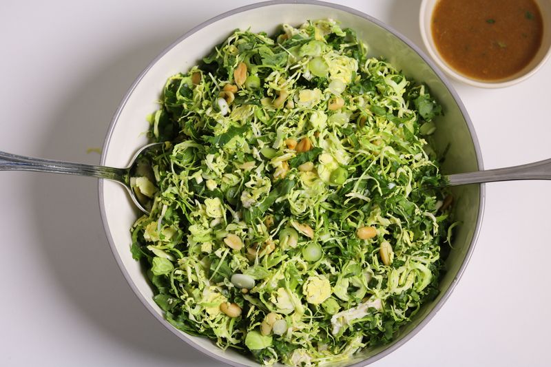 Kale And Brussels Sprouts Salad With Miso Dressing