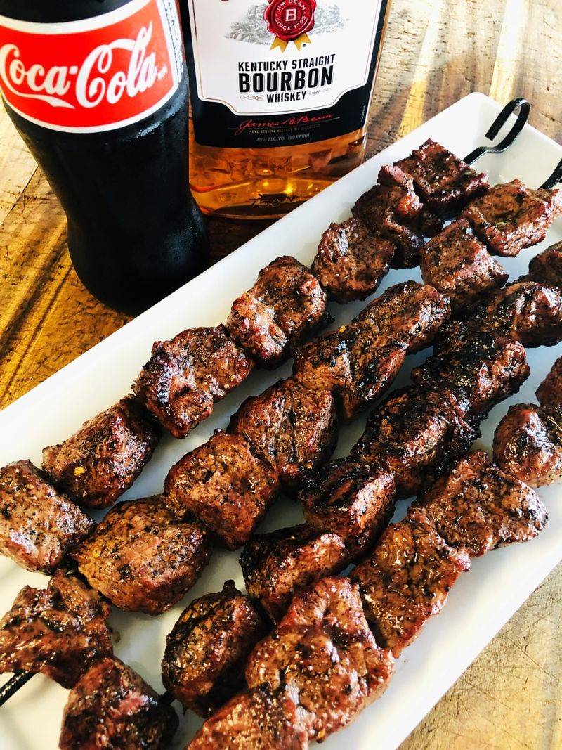 Bourbon-Cola Glazed Steak Kebabs