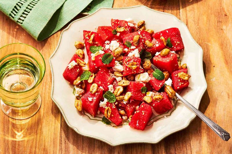 Watermelon, Mint, Feta, and Fried Peanut Salad