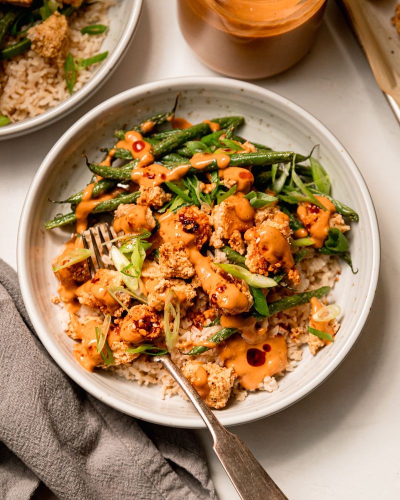 Tofu Stir-Fry with Peanut Sauce and Brown Rice