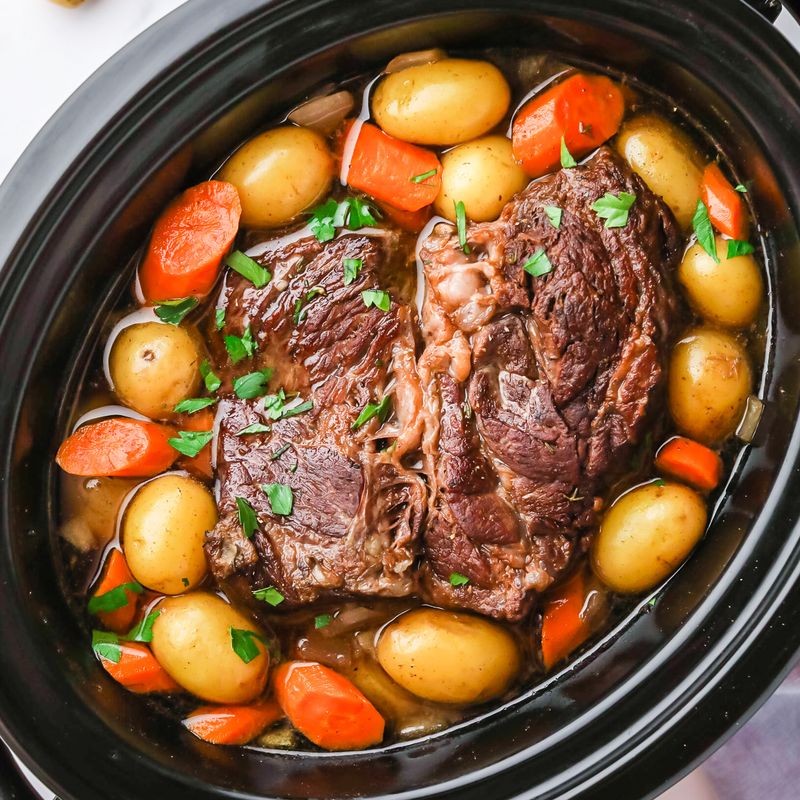 Classic Slow Cooker Pot Roast with Carrots and Onion