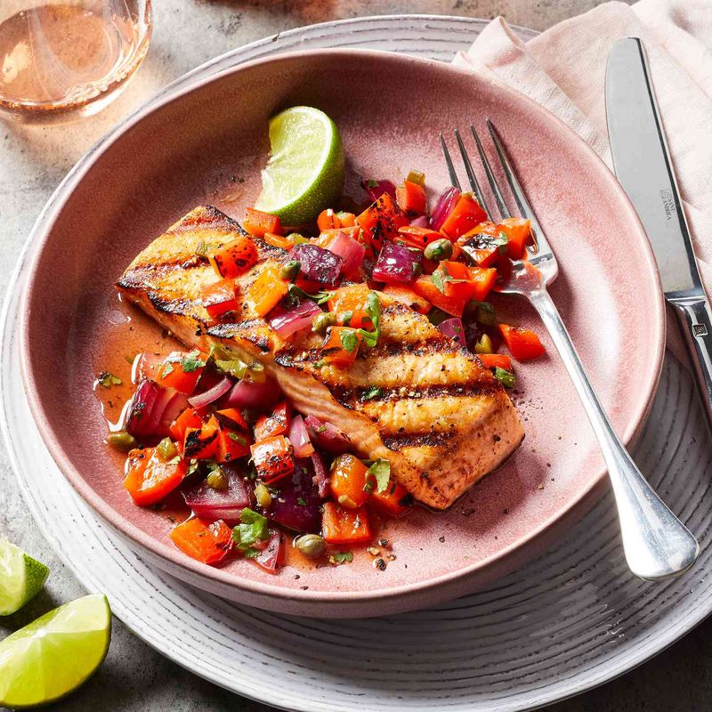Grilled Salmon with Sweet Peppers