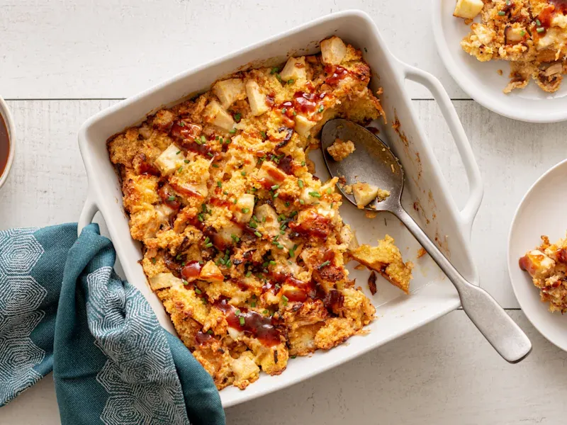 BBQ Chicken & Apple Bread-Pudding Casserole