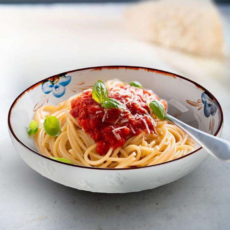 Spaghetti Served in a Deep Soup Bowl