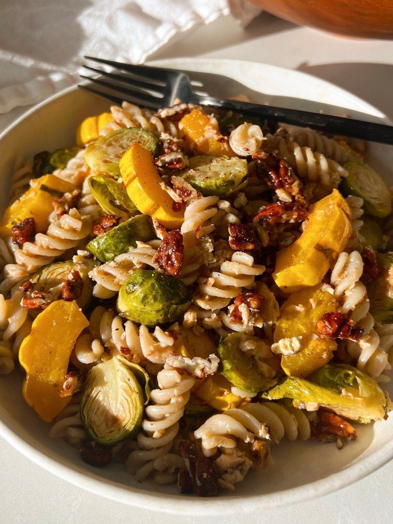 Maple-Dijon Brussels Sprouts Pasta Salad